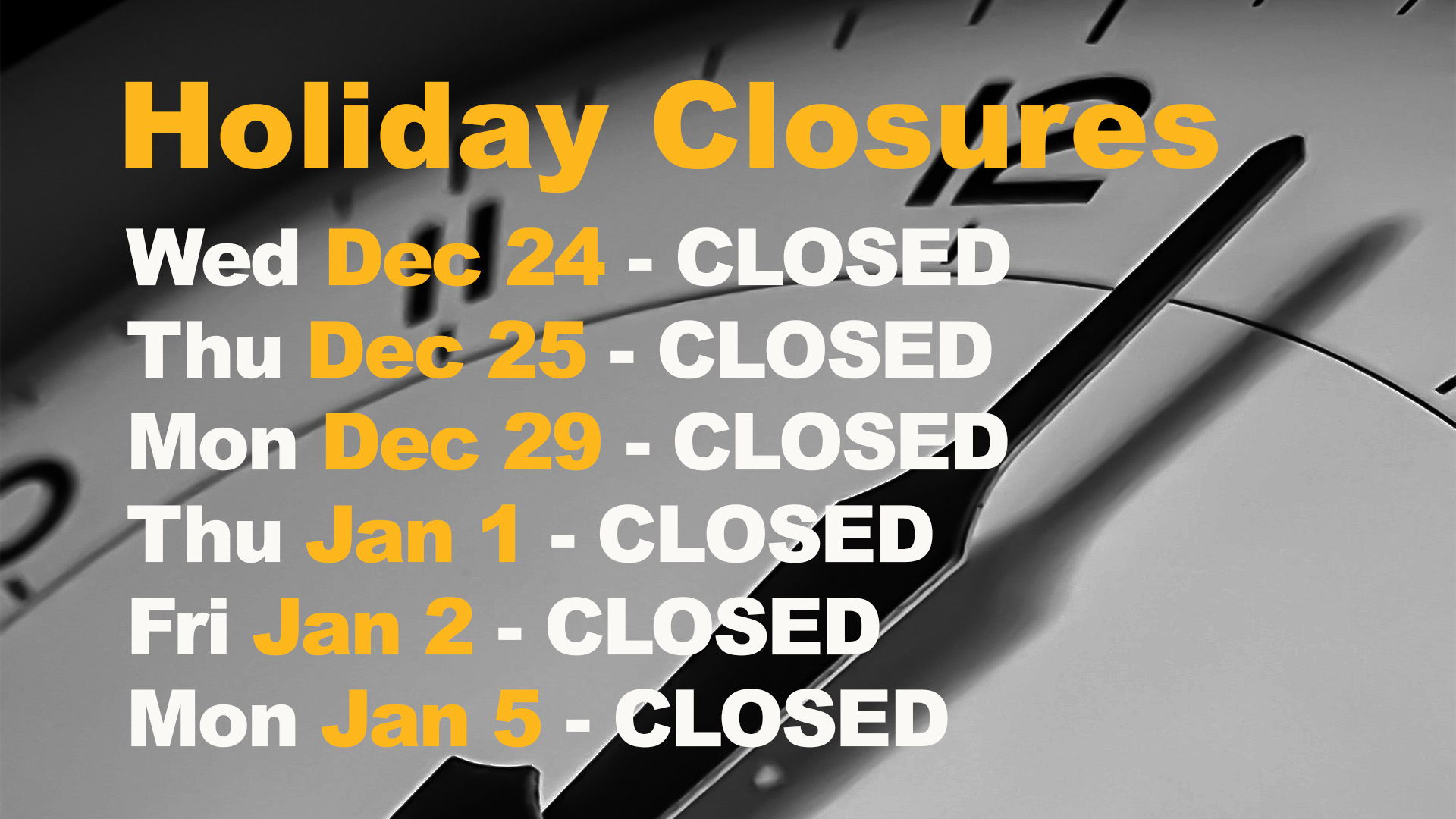 Holiday Hours